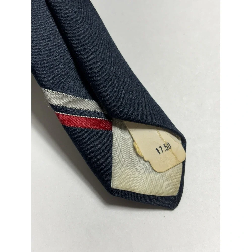 Vintage Christian Dior Necktie Diagonal Red Blue Silver Stripe Polyester Blend